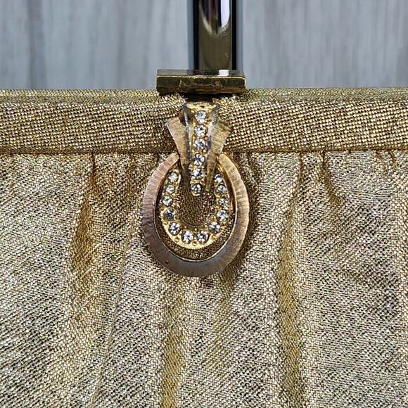 Vintage 60s 70s Gold Lame Evening Clutch Purse 6" Chain Strap Sparkly Holiday - Picture 3 of 16